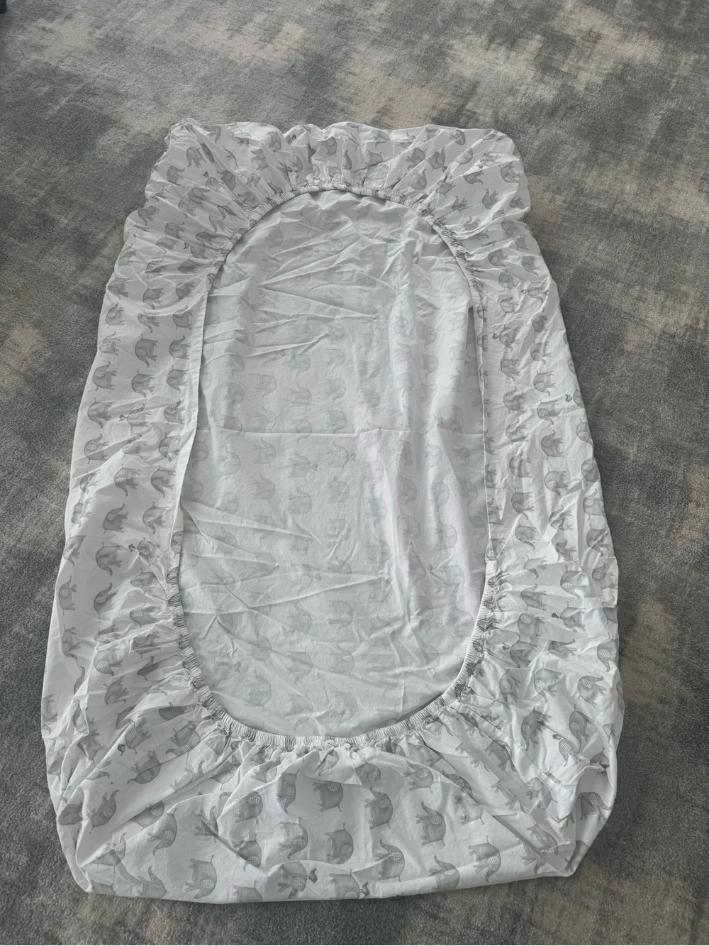 Pottery Barn Kids Gray Elephant Pattern Crib Fitted Sheet - White & Gray